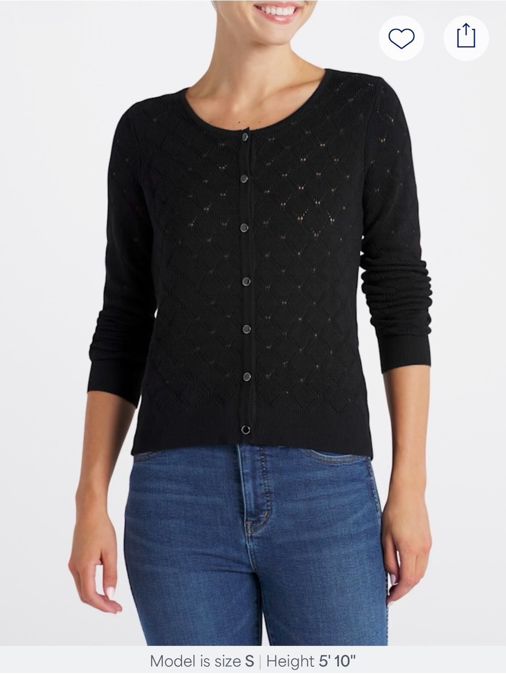 Black Openwork Button-Front Cardigan Sweater - Picture 1 of 8
